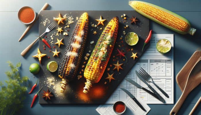 Grilled corn with truffle oil and parmesan, and chili lime with cotija cheese on a summer BBQ.