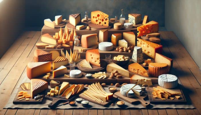 How to Smoke Cheese Without Melting It: Smoked hard cheeses like cheddar, gouda, and gruyère on a rustic table, contrasted by melting soft cheeses.