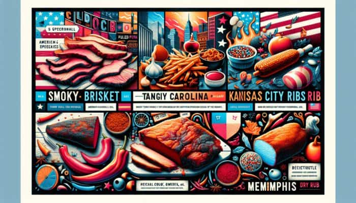 Building a BBQ Brand Identity: A vibrant collage showcasing regional American BBQ specialties and cultural diversity.